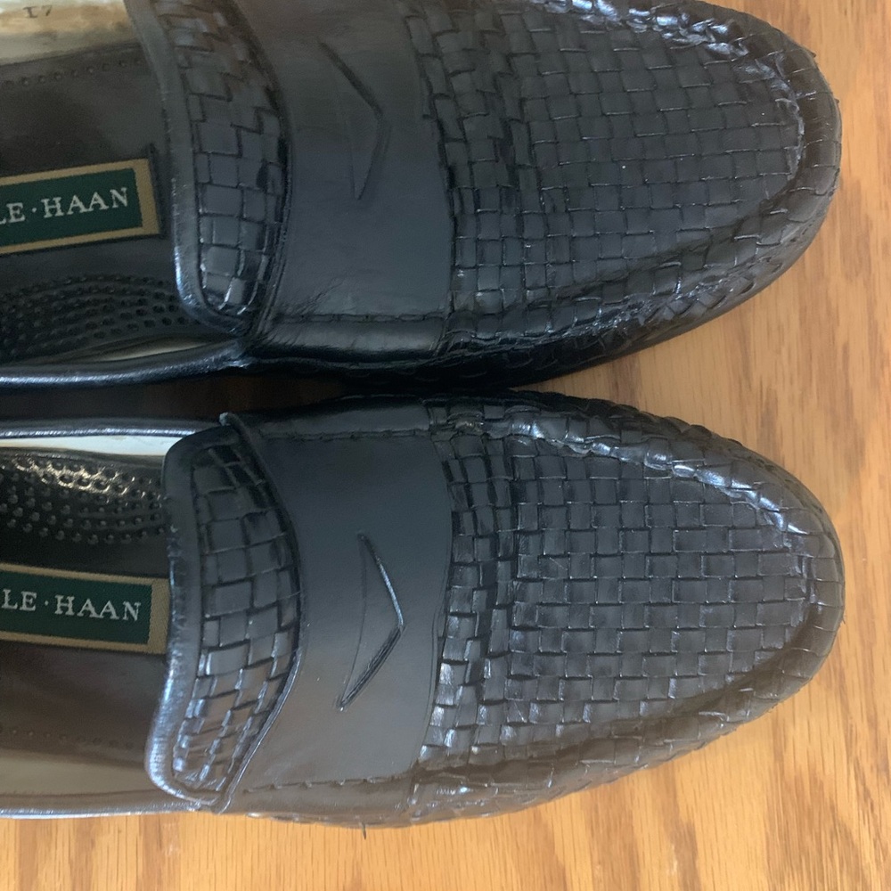 Cole Haan Black Woven Leather Penny Loafers 10.5 M